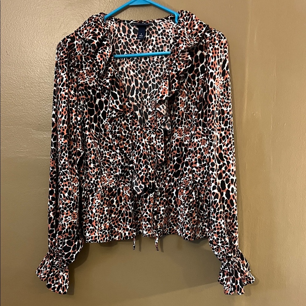 Scoop Stylish Leopard Print Ruffle Blouse